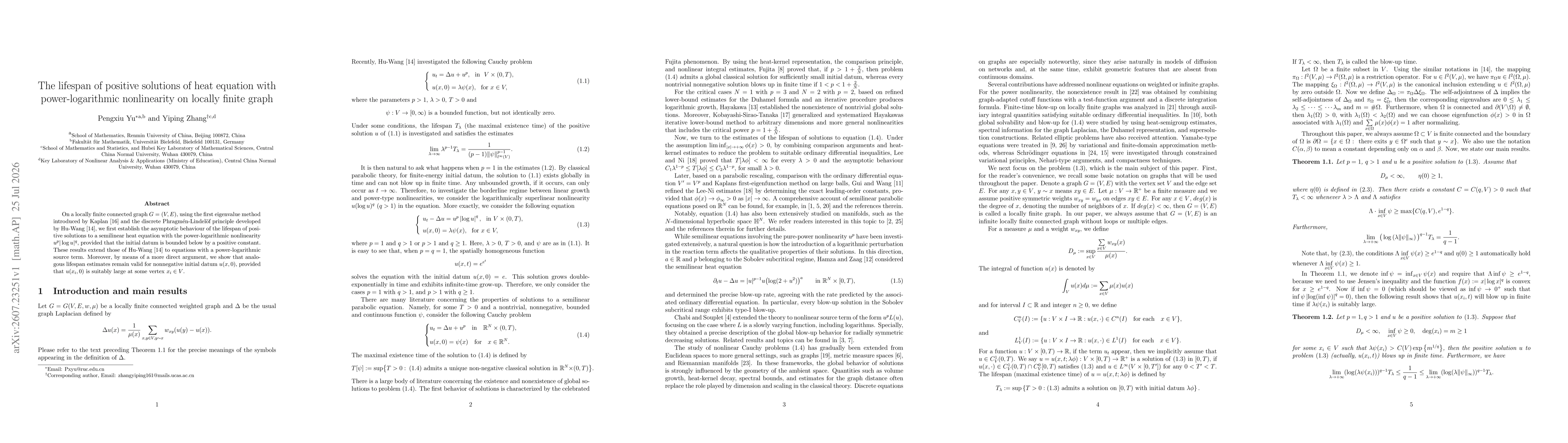 Thumbnail for The lifespan of positive solutions of heat equation with power-logarithmic nonlinearity on locally finite graph