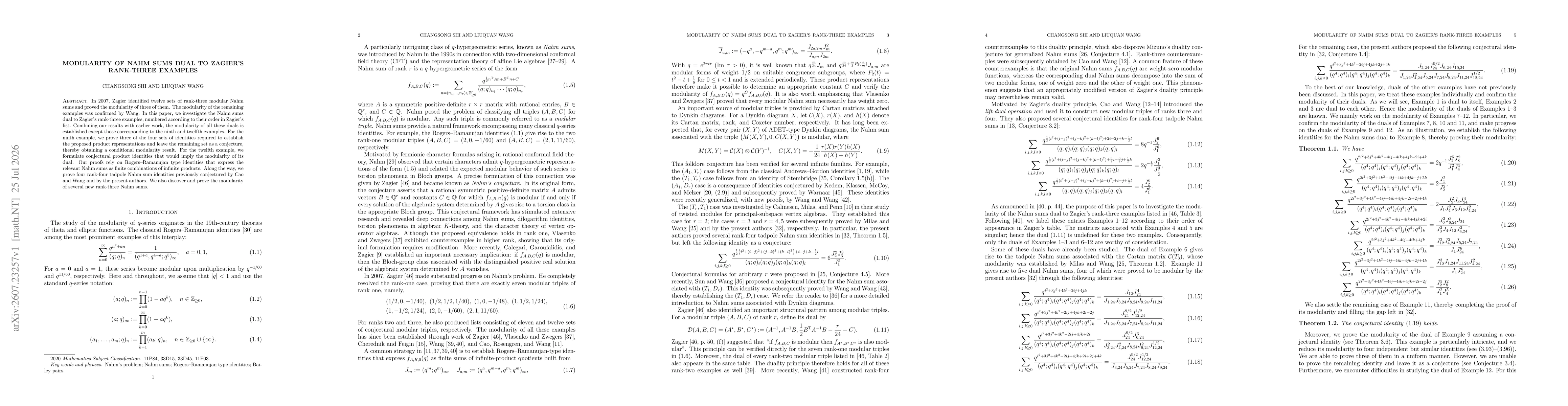 Thumbnail for Modularity of Nahm Sums Dual to Zagier's Rank-Three Examples
