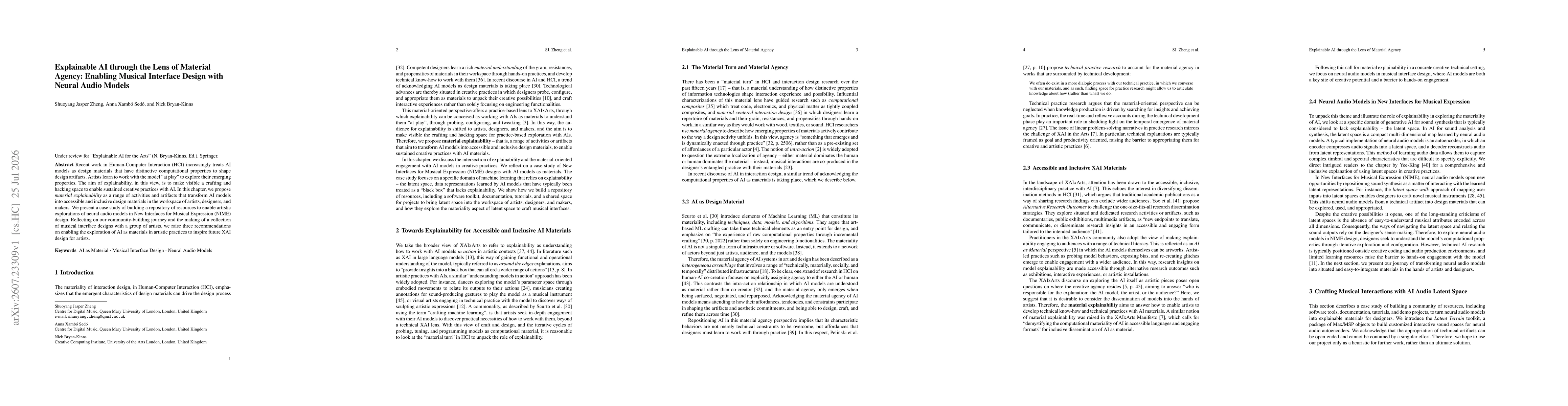 Thumbnail for Explainable AI through the Lens of Material Agency: Enabling Musical Interface Design with Neural Audio Models