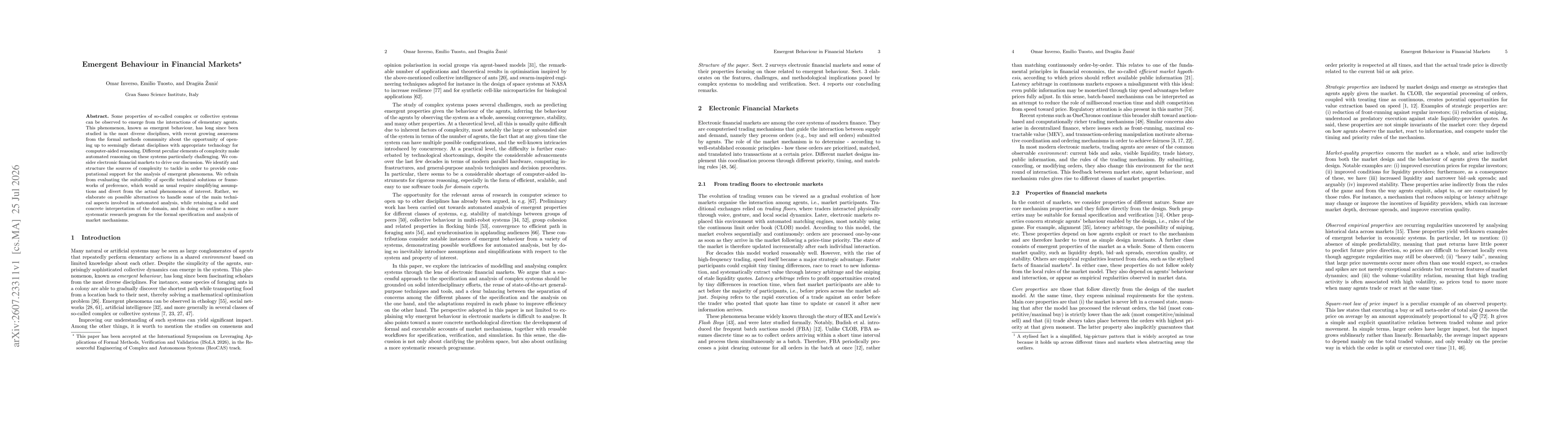 Thumbnail for Emergent Behaviour in Financial Markets