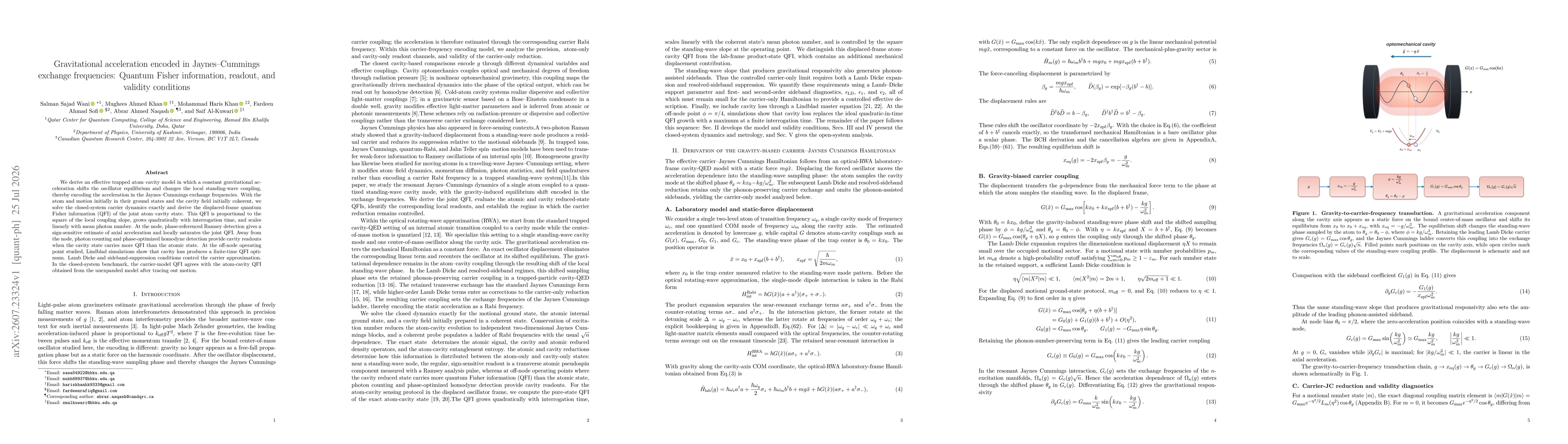 Thumbnail for Gravitational acceleration encoded in Jaynes Cummings exchange frequencies: Quantum Fisher information, readout, and validity conditions