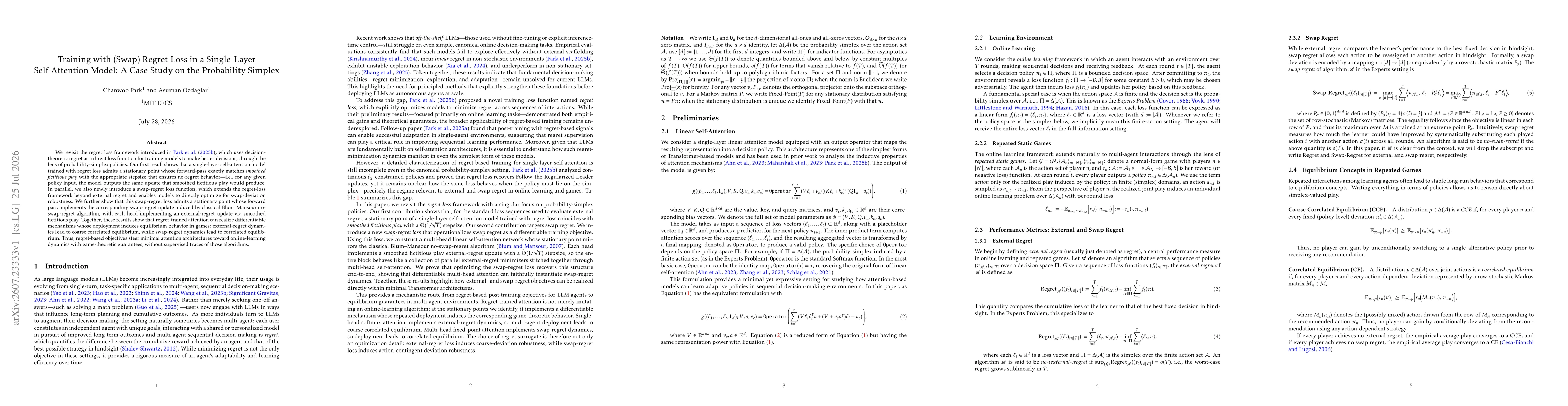 Thumbnail for Training with (Swap) Regret Loss in a Single-Layer Self-Attention Model: A Case Study on the Probability Simplex