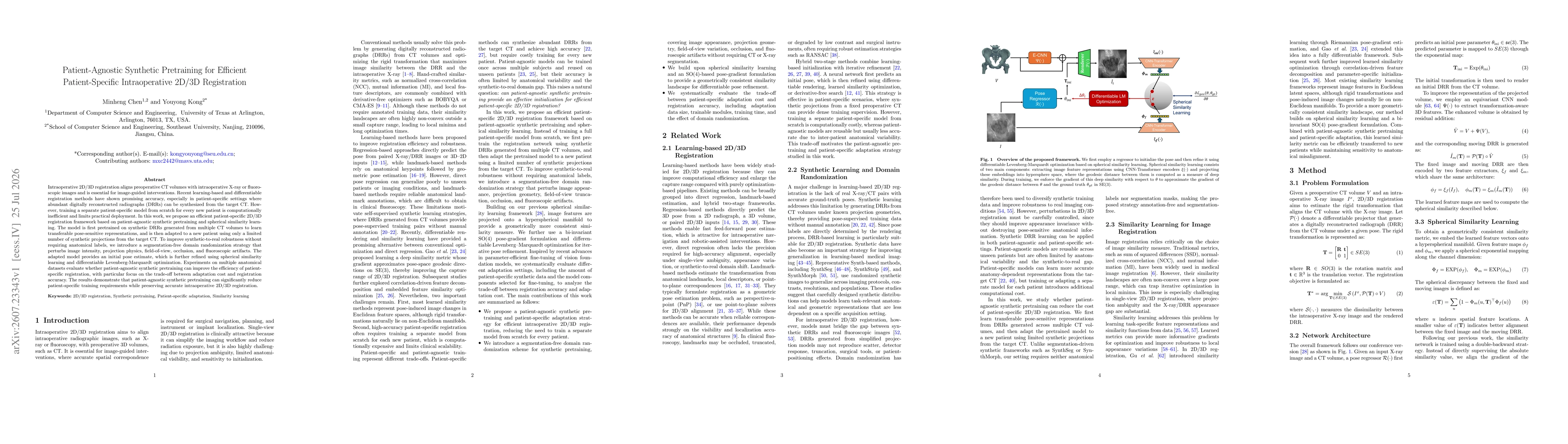 Thumbnail for Patient-Agnostic Synthetic Pretraining for Efficient Patient-Specific Intraoperative 2D/3D Registration