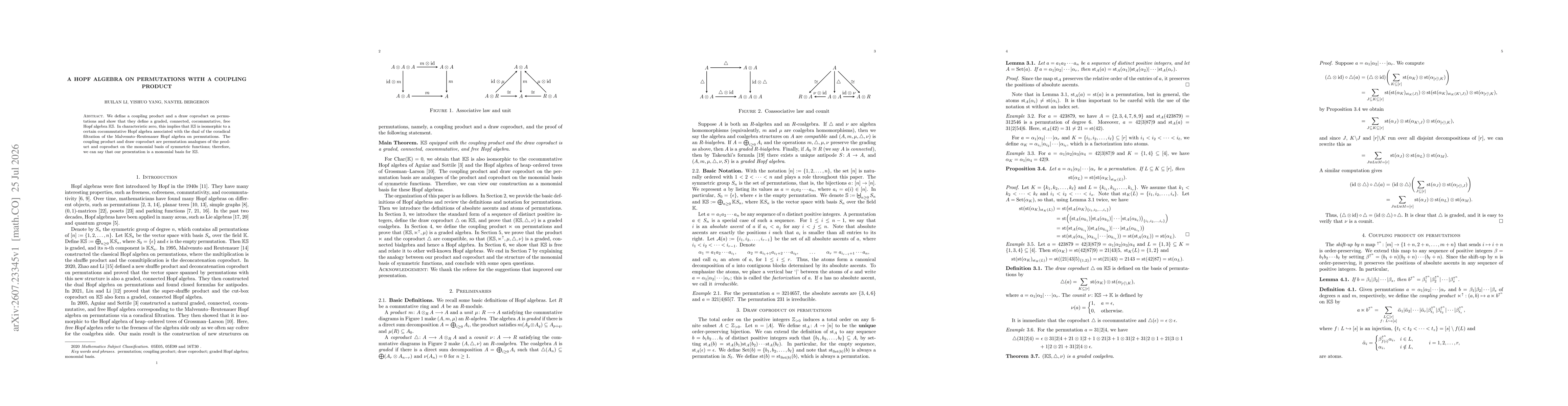 Thumbnail for A Hopf algebra on permutations with a coupling product
