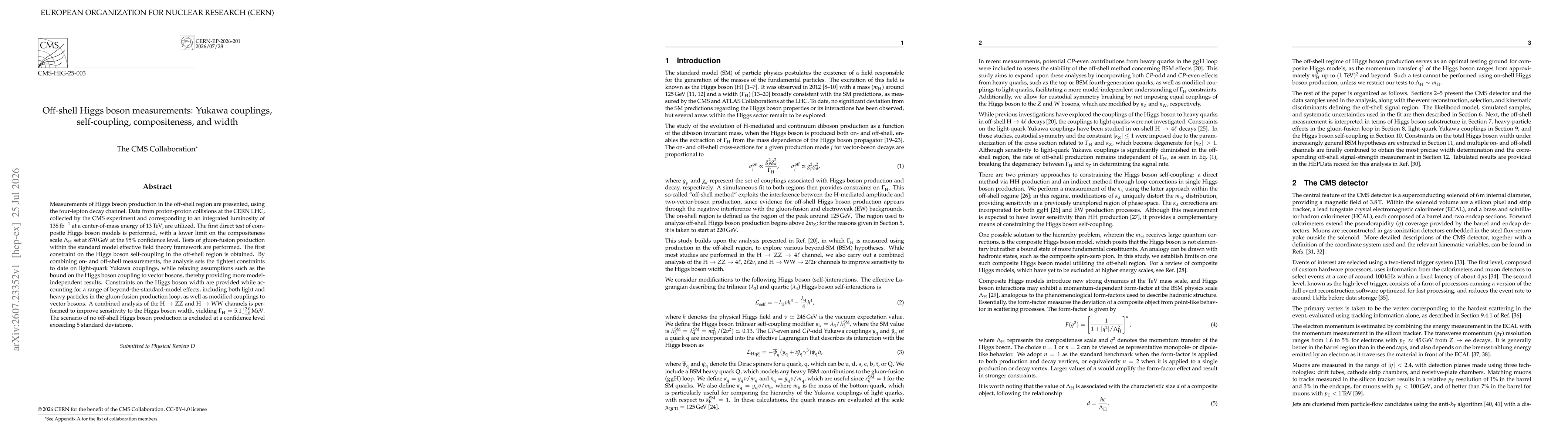 Thumbnail for Off-shell Higgs boson measurements: Yukawa couplings, self-coupling, compositeness, and width