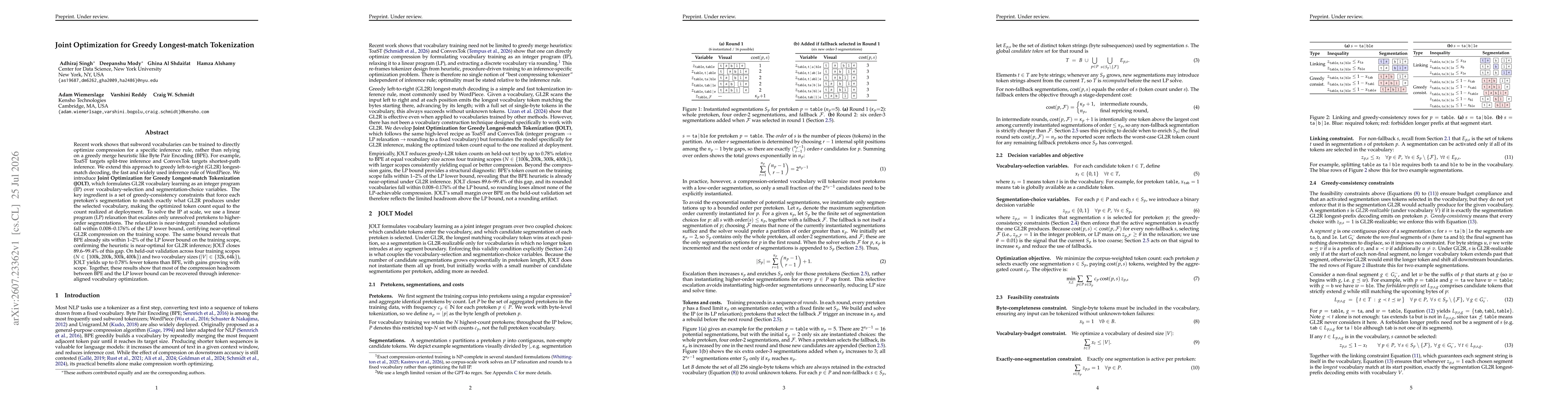 Thumbnail for Joint Optimization for Greedy Longest-match Tokenization