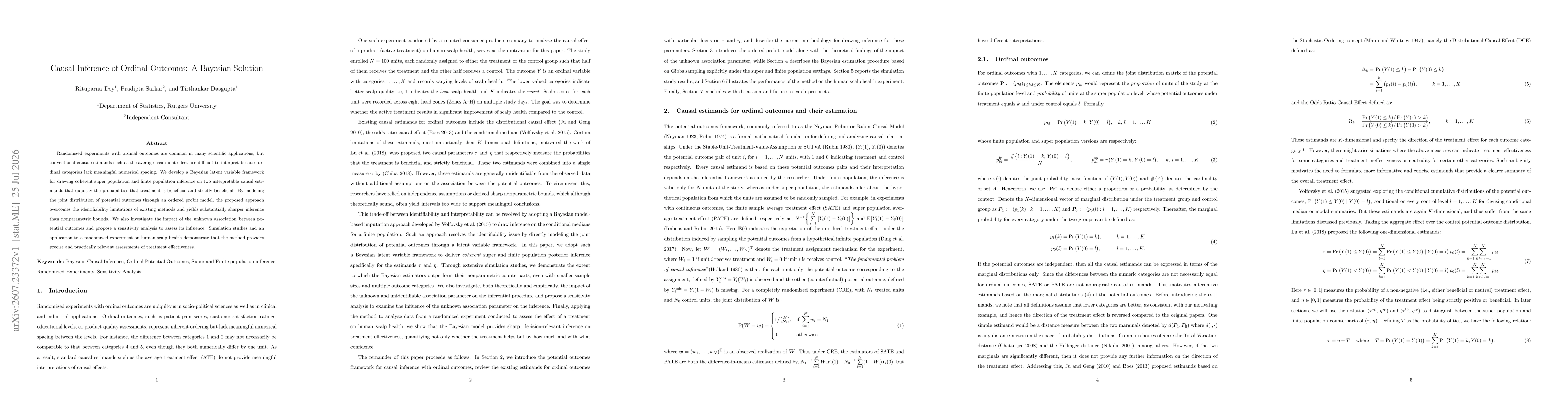 Thumbnail for Causal Inference of Ordinal Outcomes: A Bayesian Solution