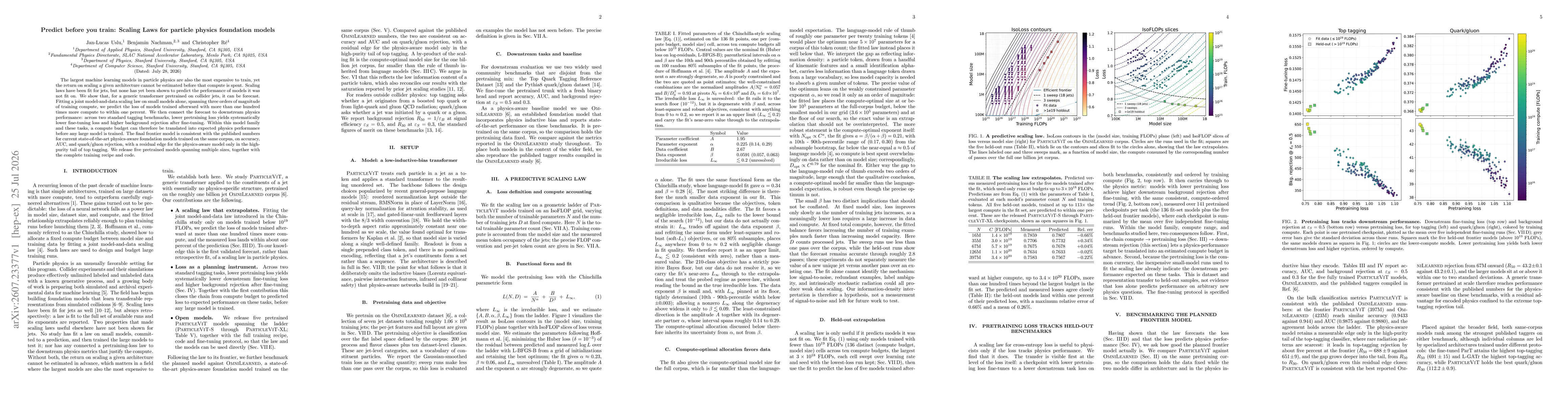 Thumbnail for Predict before you train: Scaling Laws for particle physics foundation models