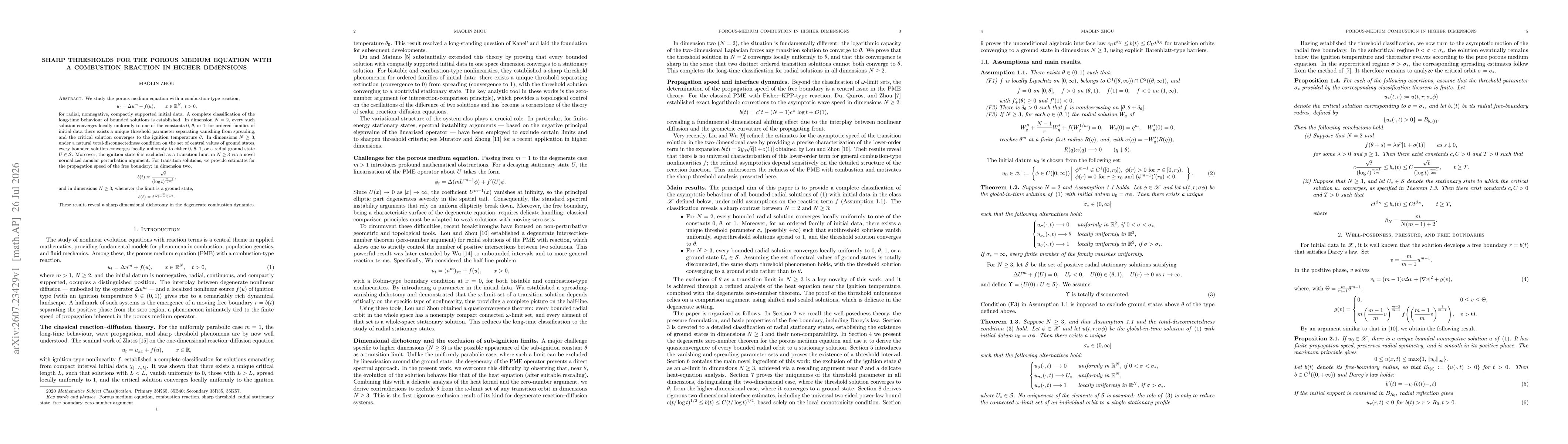 Thumbnail for Sharp Thresholds for the Porous Medium Equation with a Combustion Reaction in Higher Dimensions