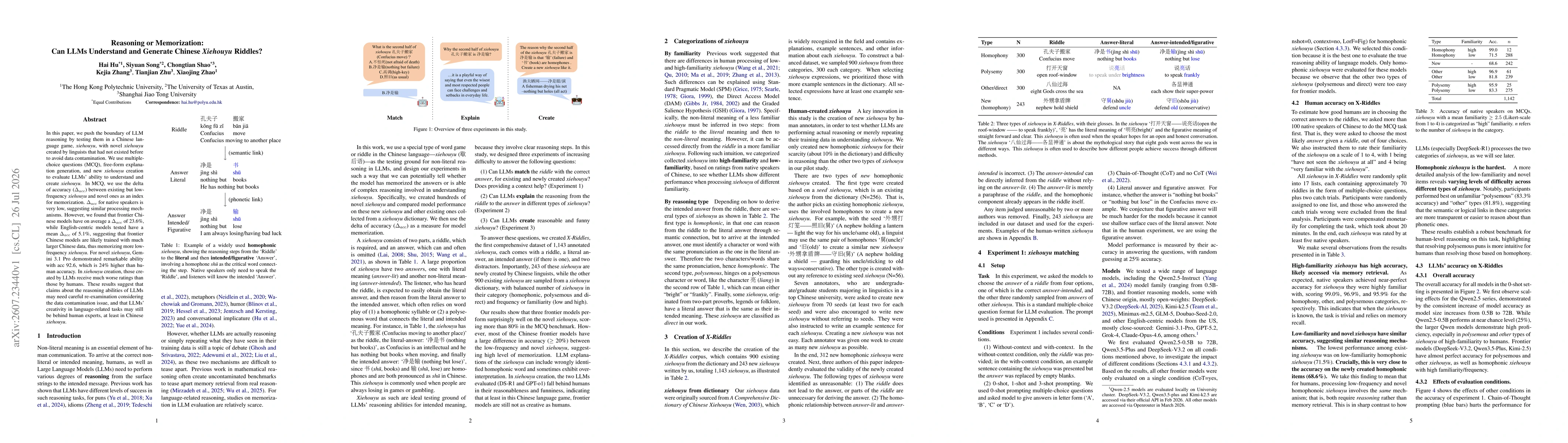 Thumbnail for Reasoning or Memorization: Can LLMs Understand and Generate Chinese Xiehouyu Riddles?