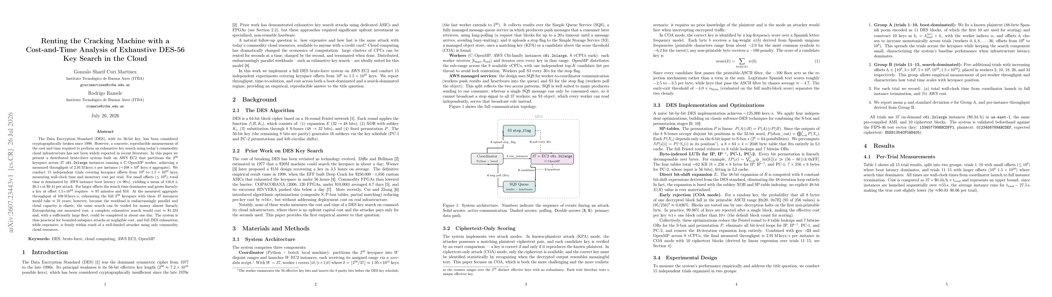 Thumbnail for Renting the Cracking Machine with a Cost-and-Time Analysis of Exhaustive DES-56 Key Search in the Cloud