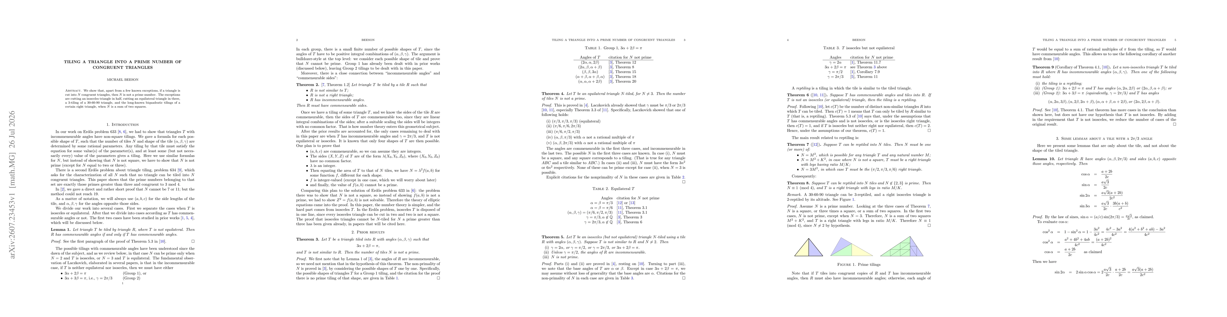 Thumbnail for Tiling a triangle into a prime number of congruent triangles