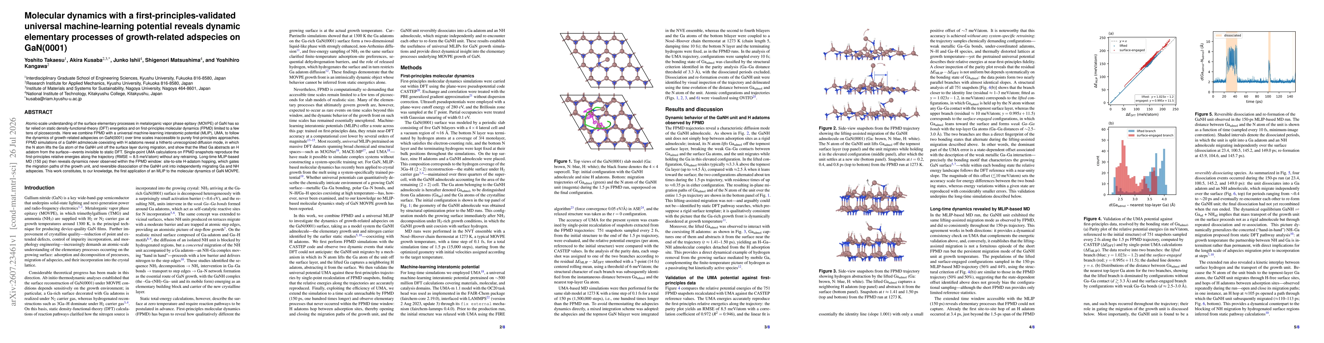 Thumbnail for Molecular dynamics with a first-principles-validated universal machine-learning potential reveals dynamic elementary processes of growth-related adspecies on GaN(0001)