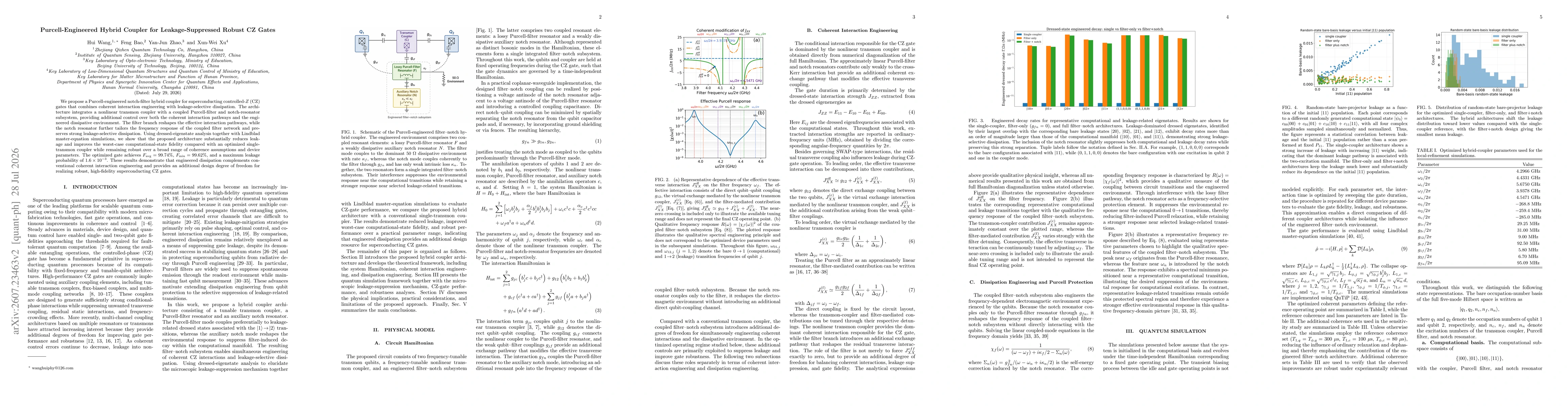 Thumbnail for Purcell-Engineered Hybrid Coupler for Leakage-Suppressed Robust CZ Gates