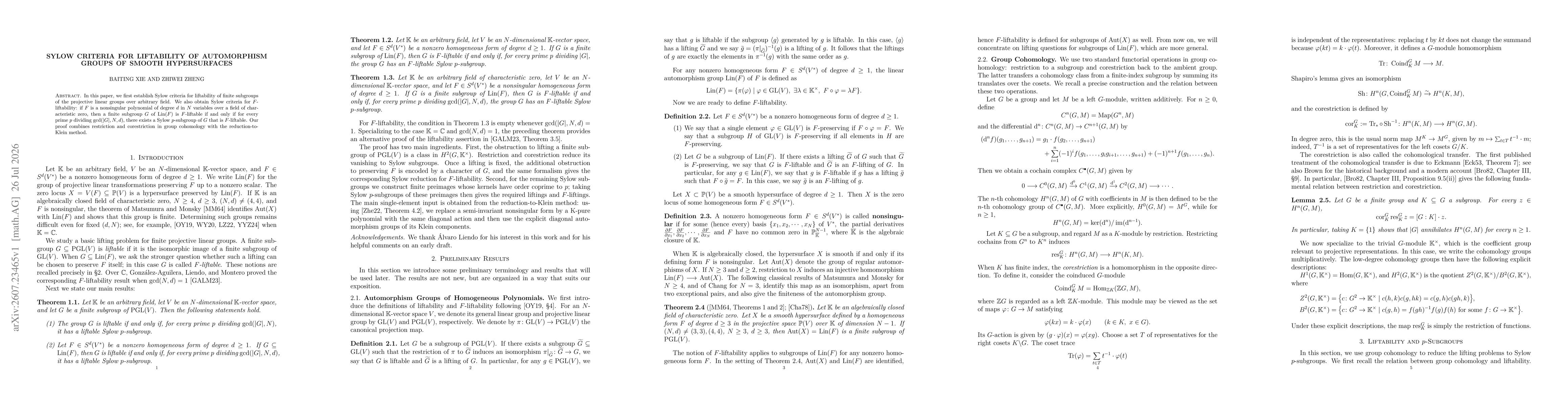 Thumbnail for Sylow Criteria for Liftability of Automorphism Groups of Smooth Hypersurfaces