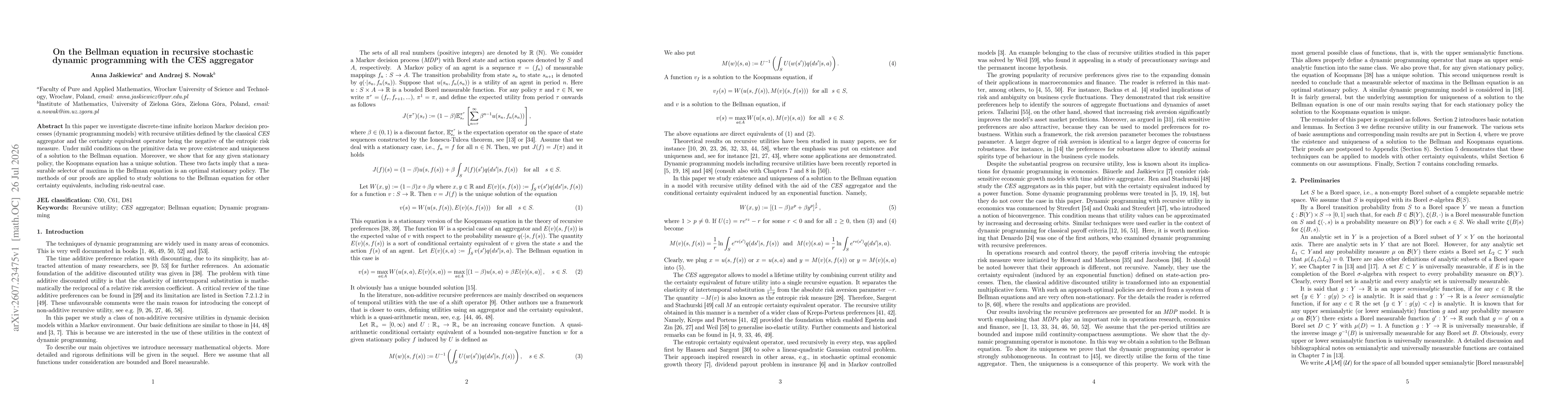 Thumbnail for On the Bellman equation in recursive stochastic dynamic programming with the CES aggregator
