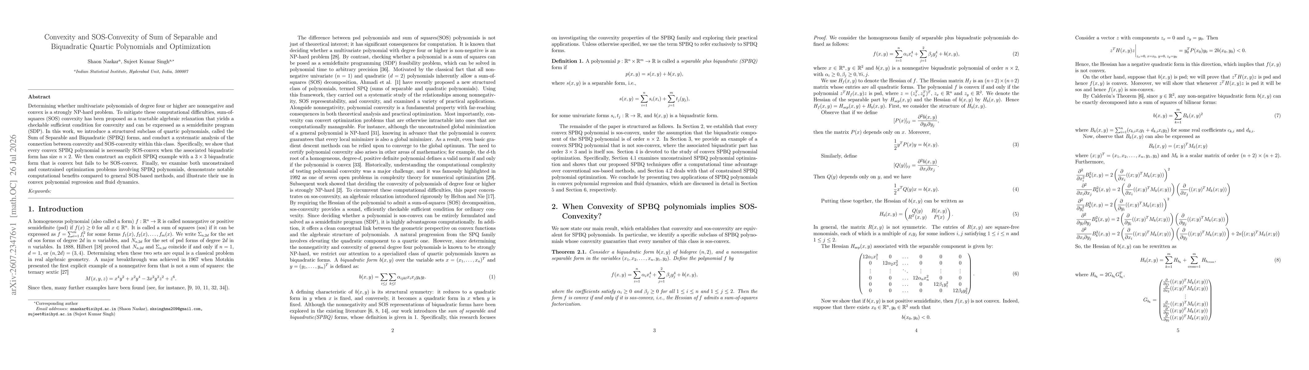 Thumbnail for Convexity and SOS-Convexity of Sum of Separable and Biquadratic Quartic Polynomials and Optimization
