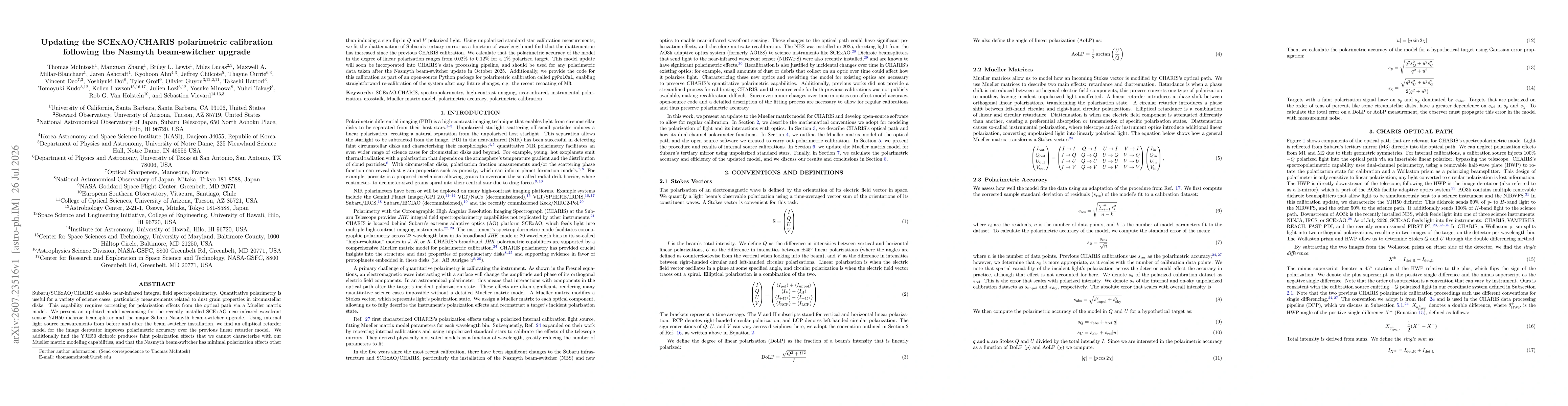Thumbnail for Updating the SCExAO/CHARIS polarimetric calibration following the Nasmyth beam-switcher upgrade