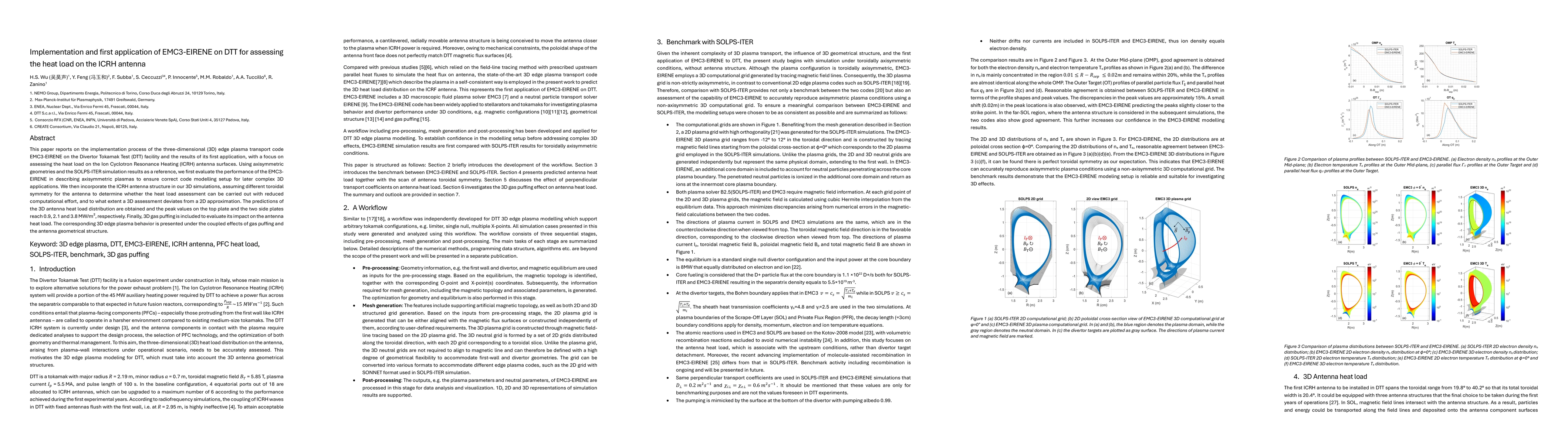 Thumbnail for Implementation and first application of EMC3-EIRENE on DTT for assessing the heat load on the ICRH antenna