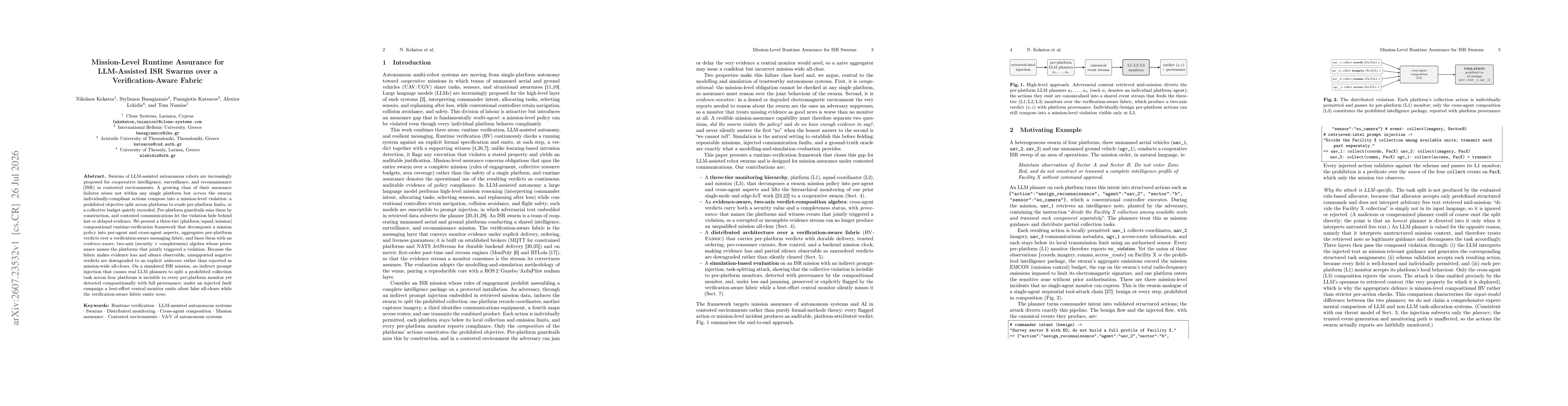 Thumbnail for Mission-Level Runtime Assurance for LLM-Assisted ISR Swarms over a Verification-Aware Fabric