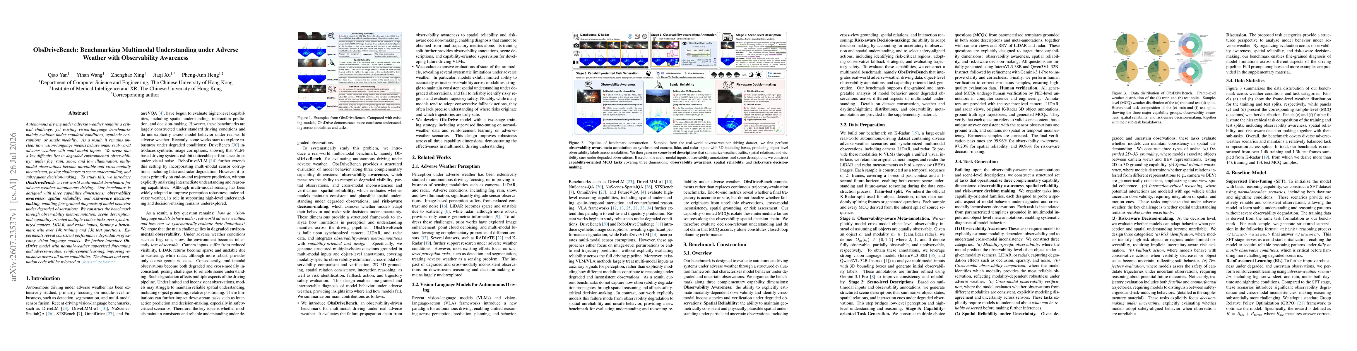 Thumbnail for ObsDriveBench: Benchmarking Multimodal Understanding under Adverse Weather with Observability Awareness