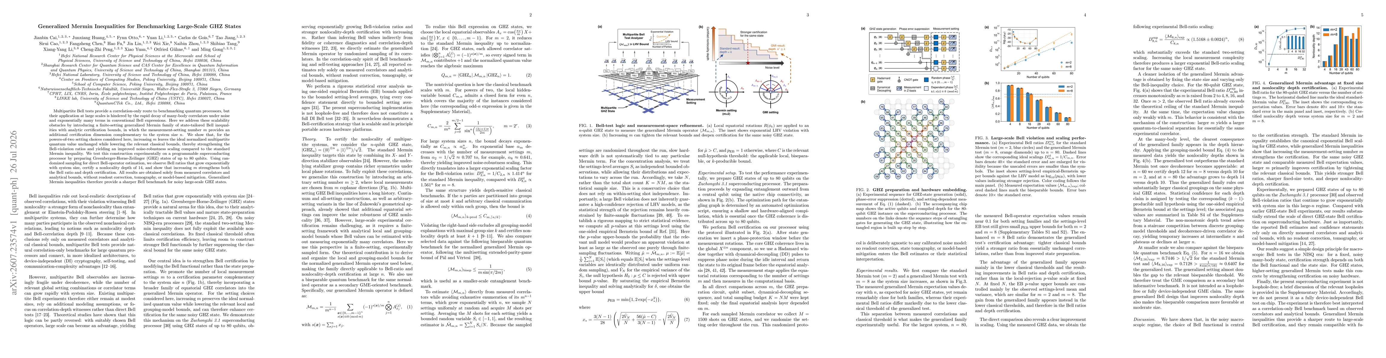 Thumbnail for Generalized Mermin Inequalities for Benchmarking Large-Scale GHZ States