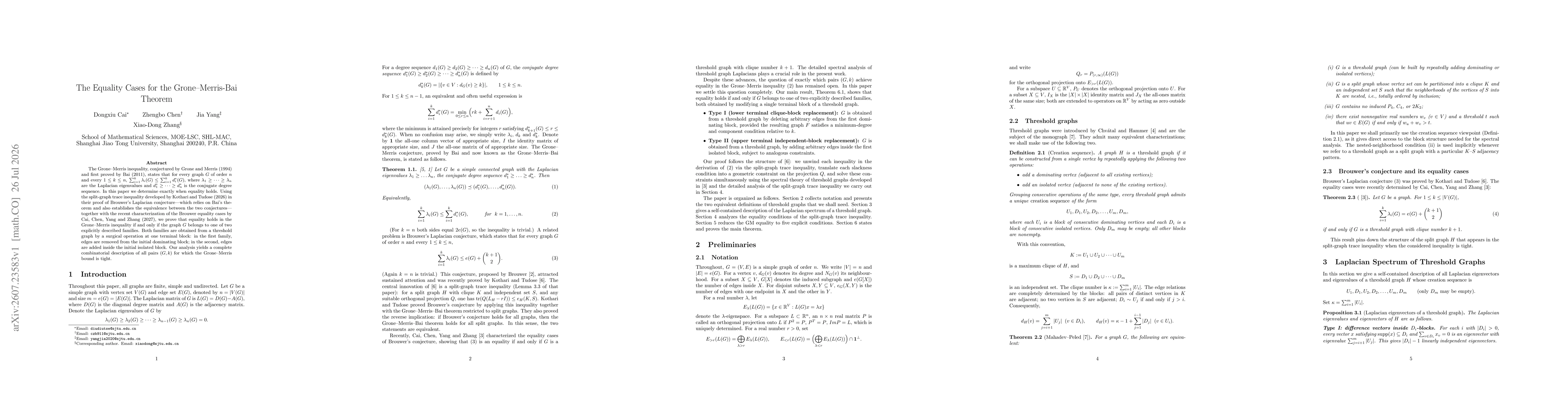 Thumbnail for The Equality Cases for the Grone-Merris-Bai Theorem