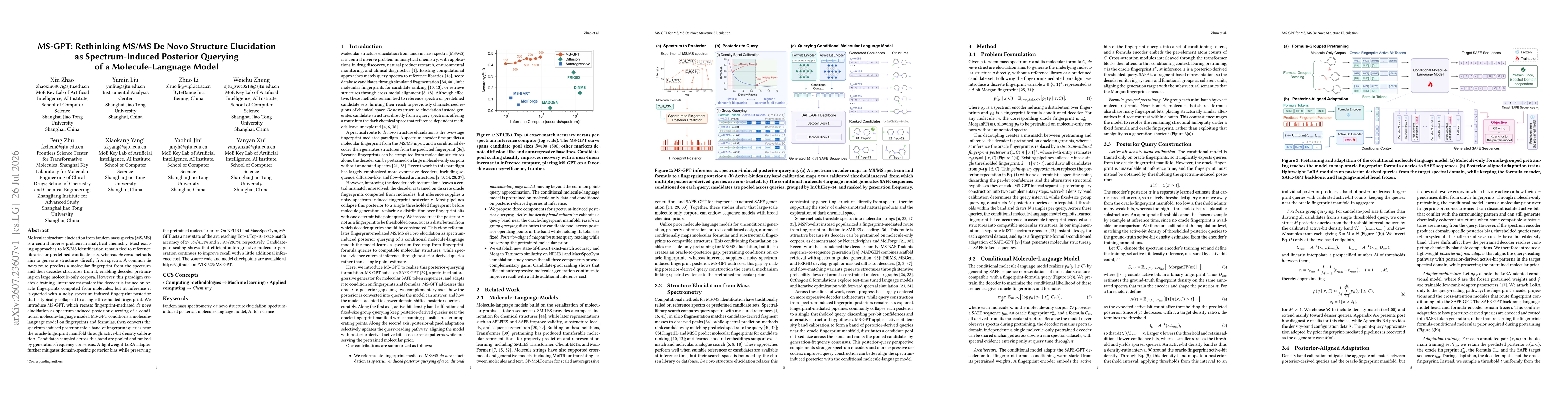 Thumbnail for MS-GPT: Rethinking MS/MS De Novo Structure Elucidation as Spectrum-Induced Posterior Querying of a Molecule-Language Model
