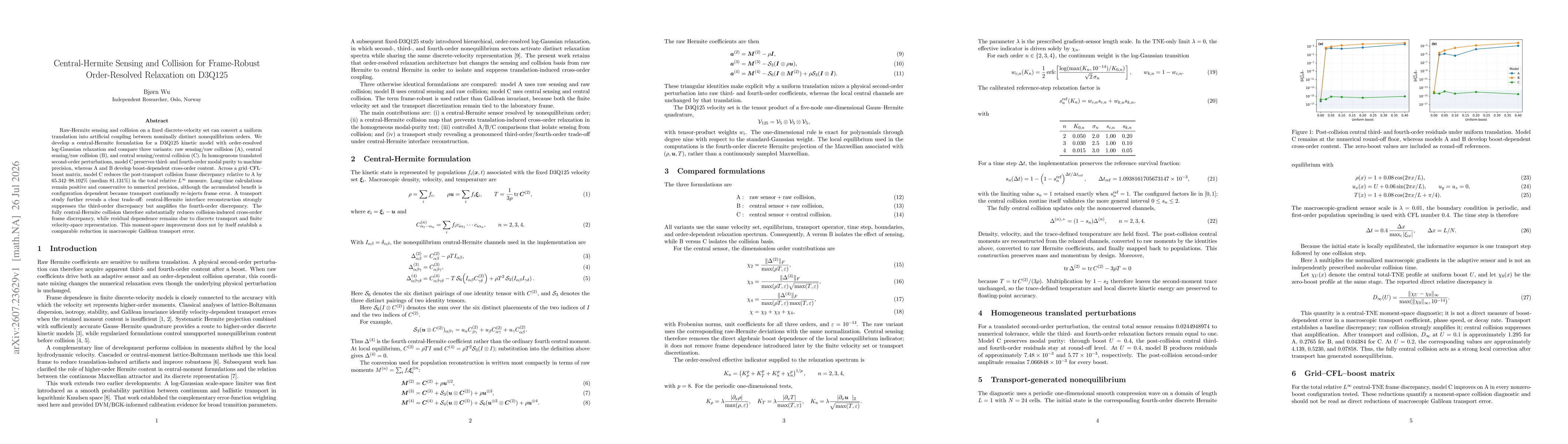 Thumbnail for Central-Hermite Sensing and Collision for Frame-Robust Order-Resolved Relaxation on D3Q125