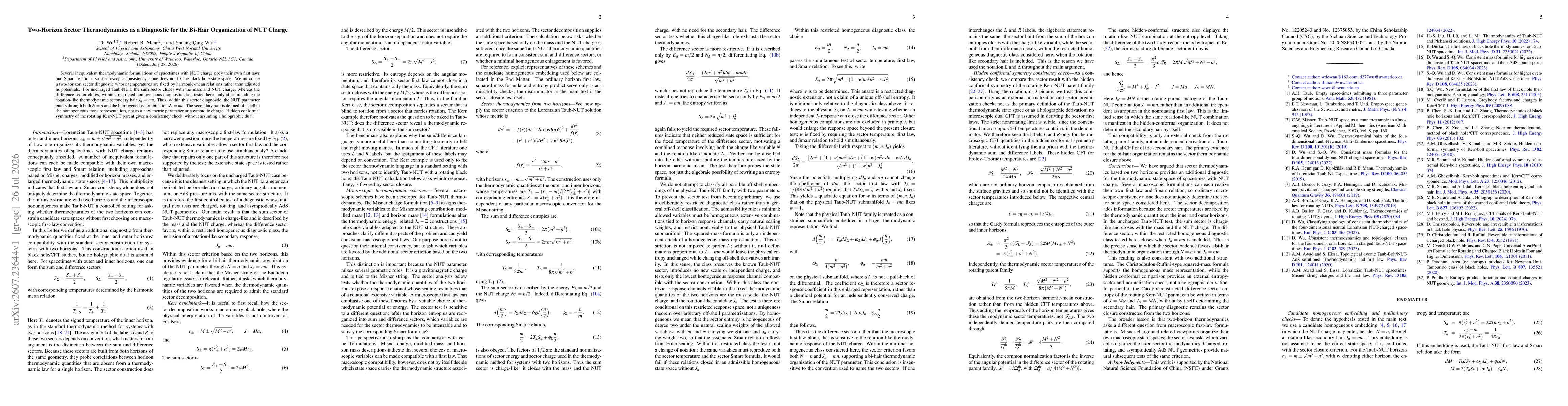 Thumbnail for Two-Horizon Sector Thermodynamics as a Diagnostic for the Bi-Hair Organization of NUT Charge