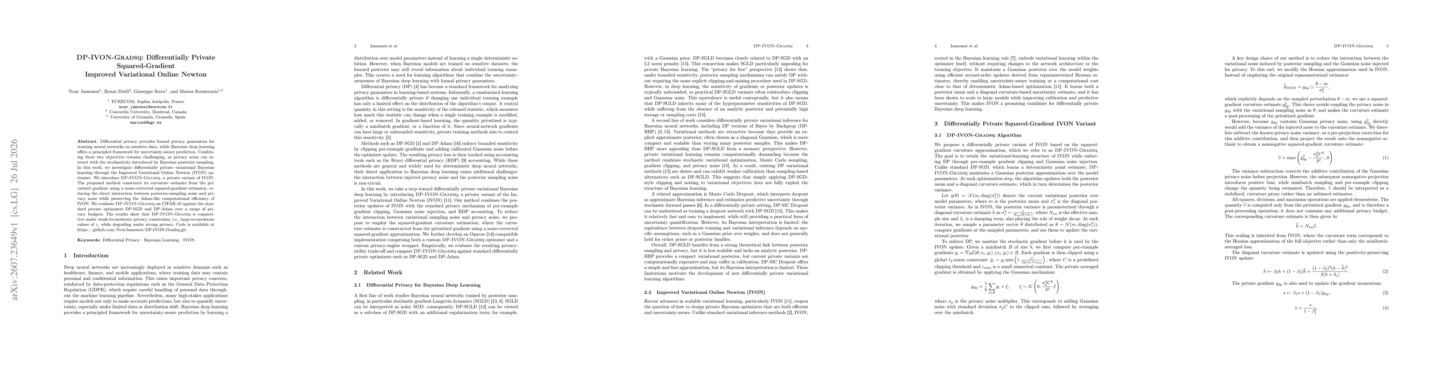 Thumbnail for DP-IVON-Gradsq: Differentially Private Squared-Gradient Improved Variational Online Newton