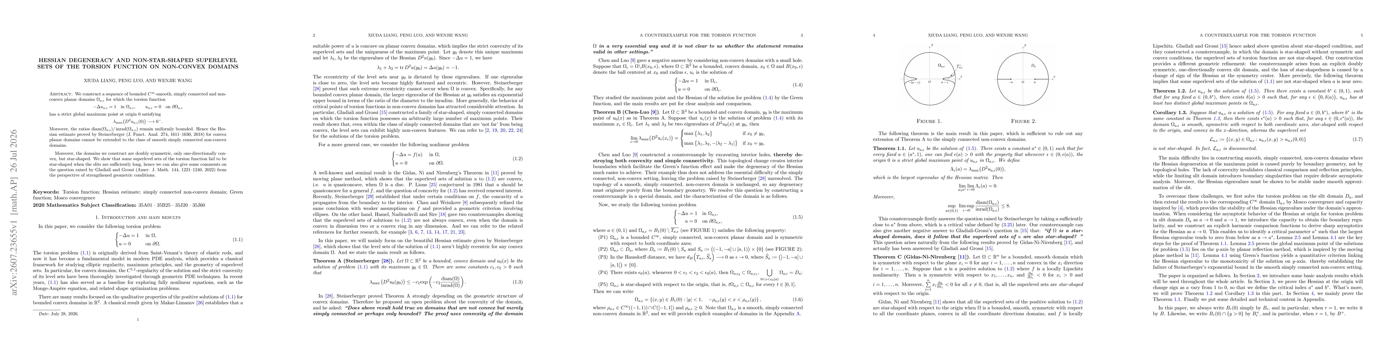 Thumbnail for Hessian degeneracy and non-star-shaped superlevel sets of the torsion function on non-convex domains