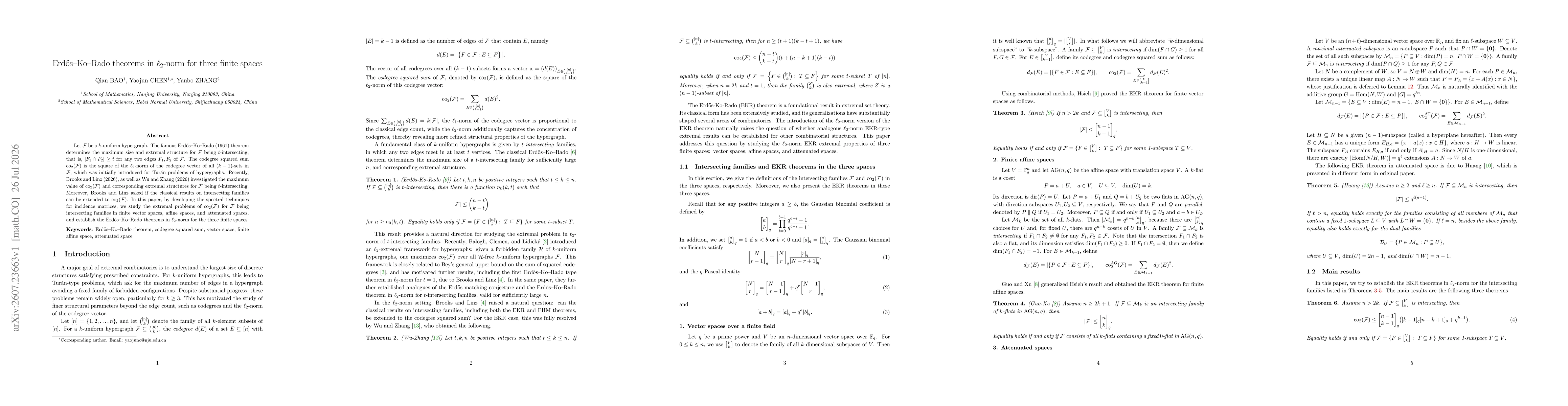 Thumbnail for Erdős--Ko--Rado theorems in $\ell_2$-norm for three finite spaces