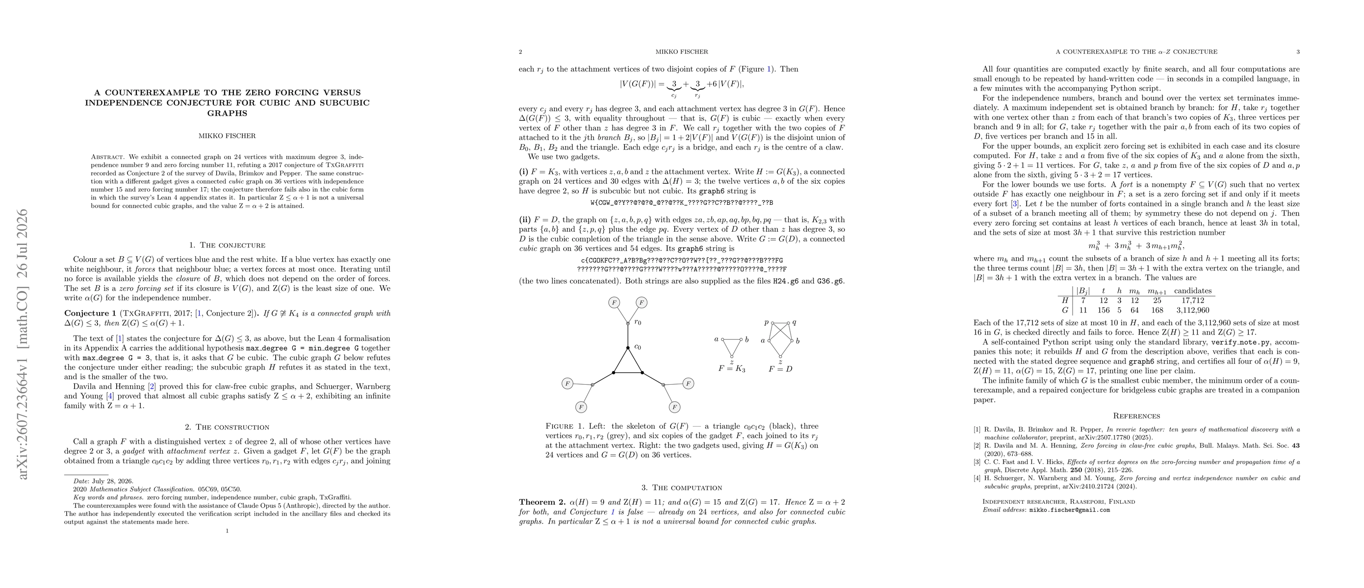 Thumbnail for A counterexample to the zero forcing versus independence conjecture for cubic and subcubic graphs