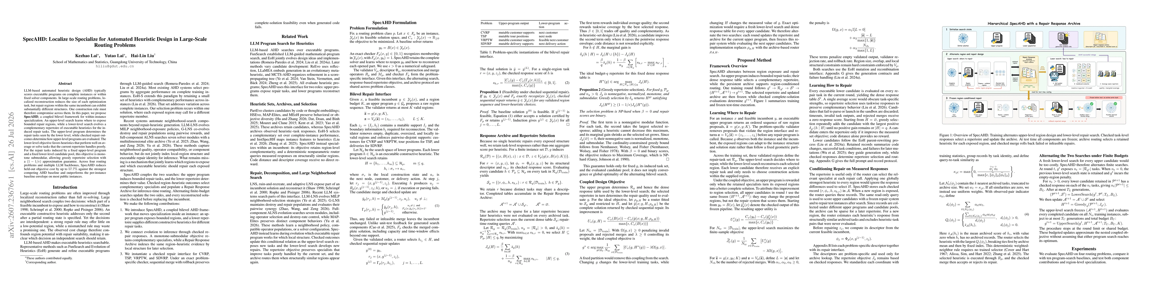 Thumbnail for SpecAHD: Localize to Specialize for Automated Heuristic Design in Large-Scale Routing Problems