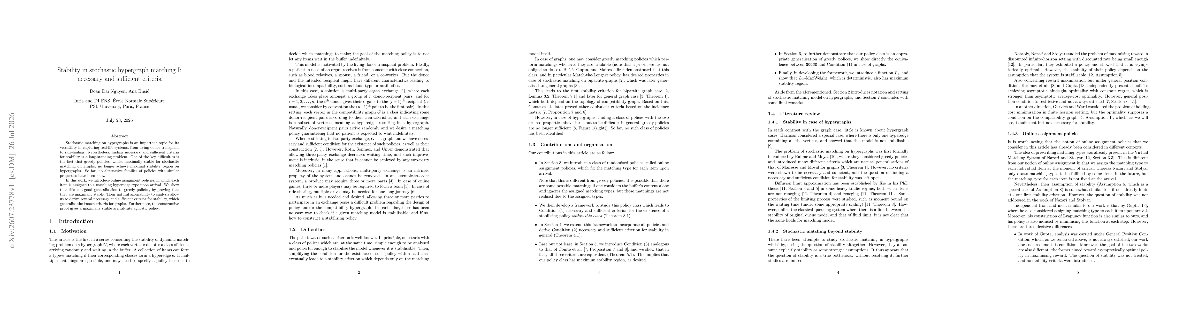 Thumbnail for Stability in stochastic hypergraph matching I: necessary and sufficient criteria