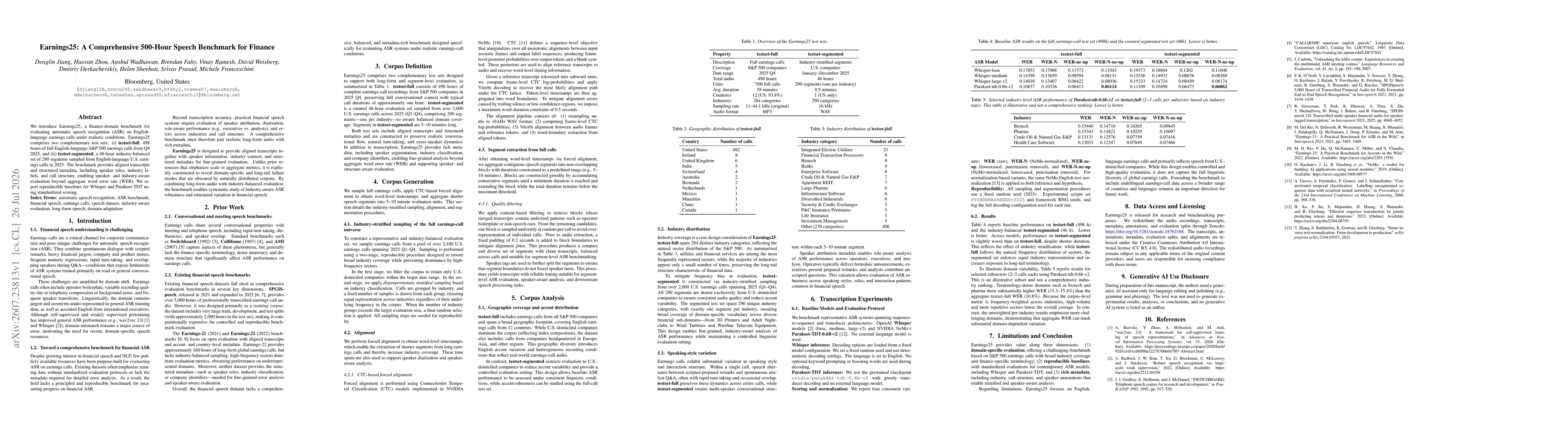 Thumbnail for Earnings25: A Comprehensive 500-Hour Speech Benchmark for Finance
