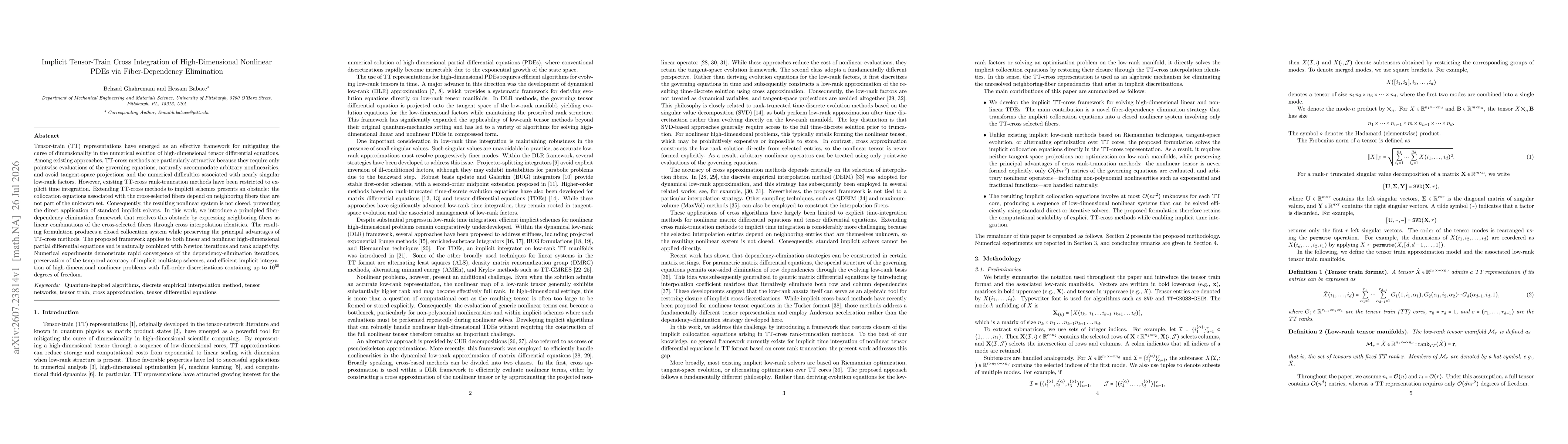 Thumbnail for Implicit Tensor-Train Cross Integration of High-Dimensional Nonlinear PDEs via Fiber-Dependency Elimination
