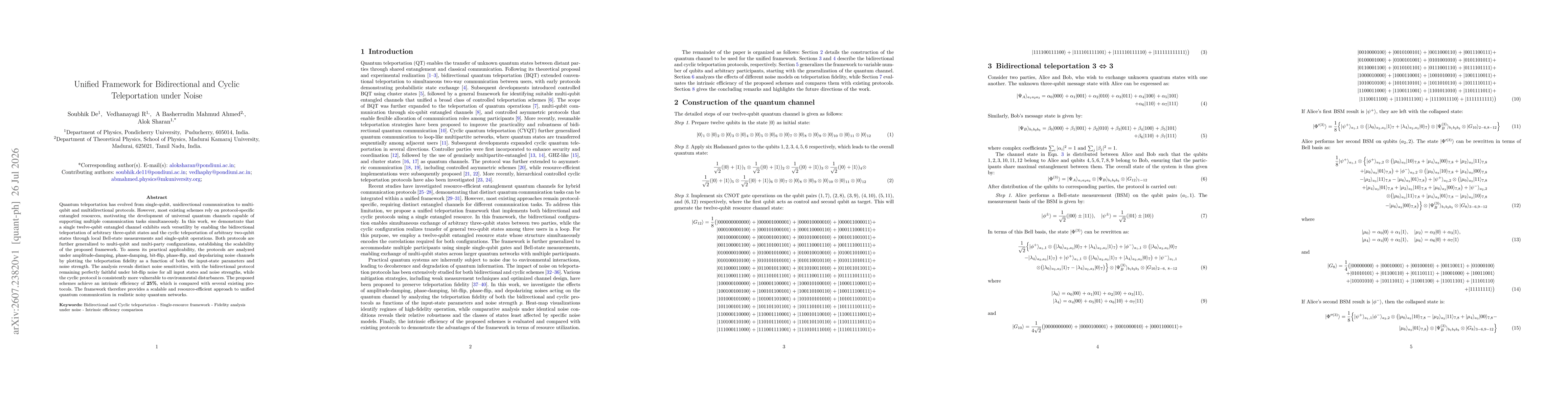 Thumbnail for Unified Framework for Bidirectional and Cyclic Teleportation under Noise