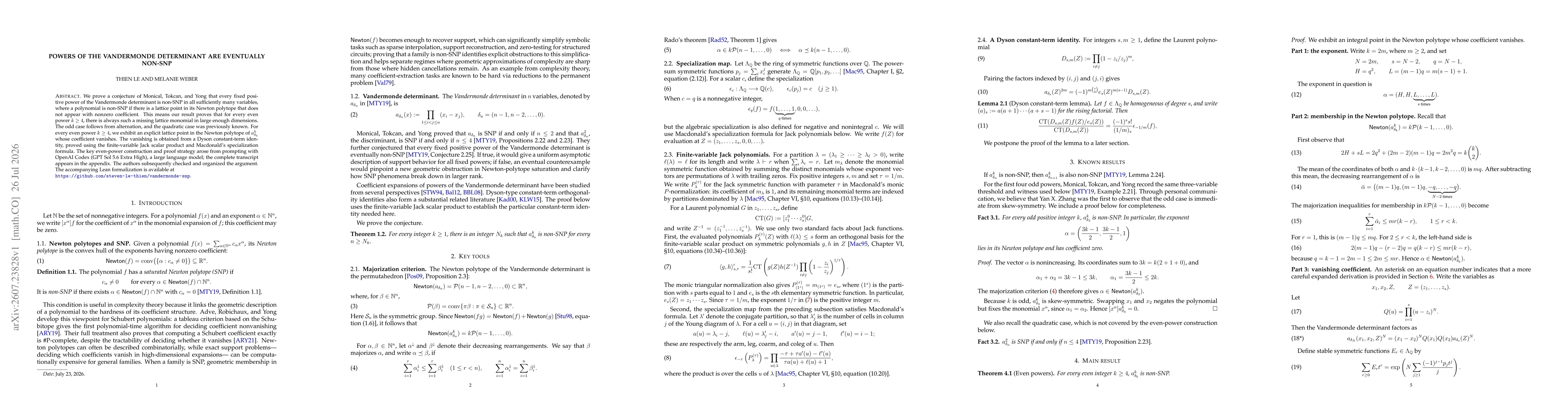 Thumbnail for Powers of the Vandermonde determinant are eventually non-SNP