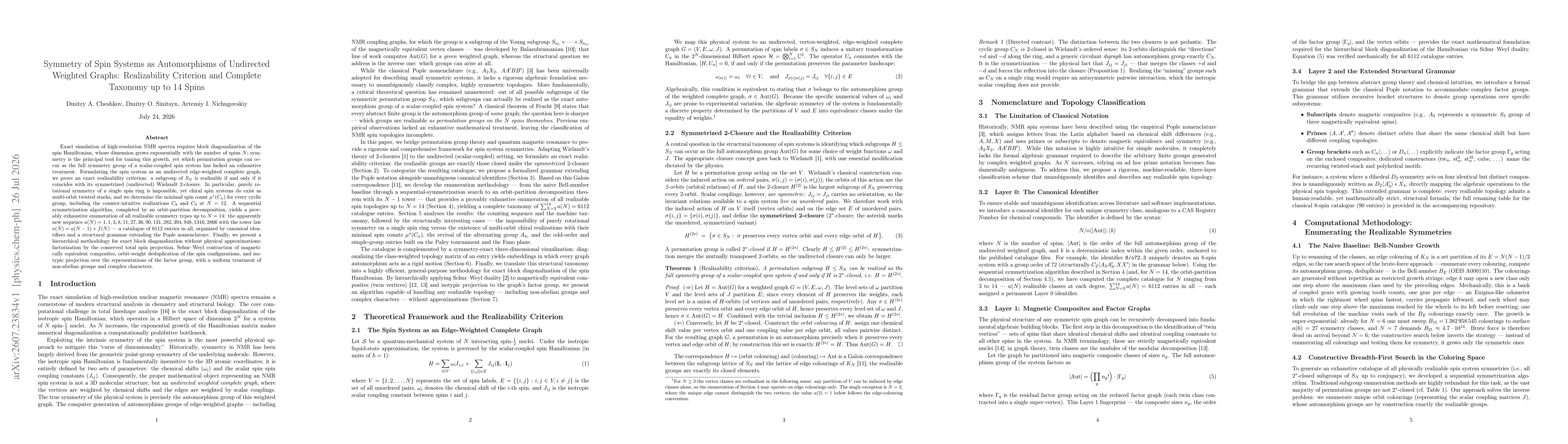 Thumbnail for Symmetry of Spin Systems as Automorphisms of Undirected Weighted Graphs: Realizability Criterion and Complete Taxonomy up to 14 Spins