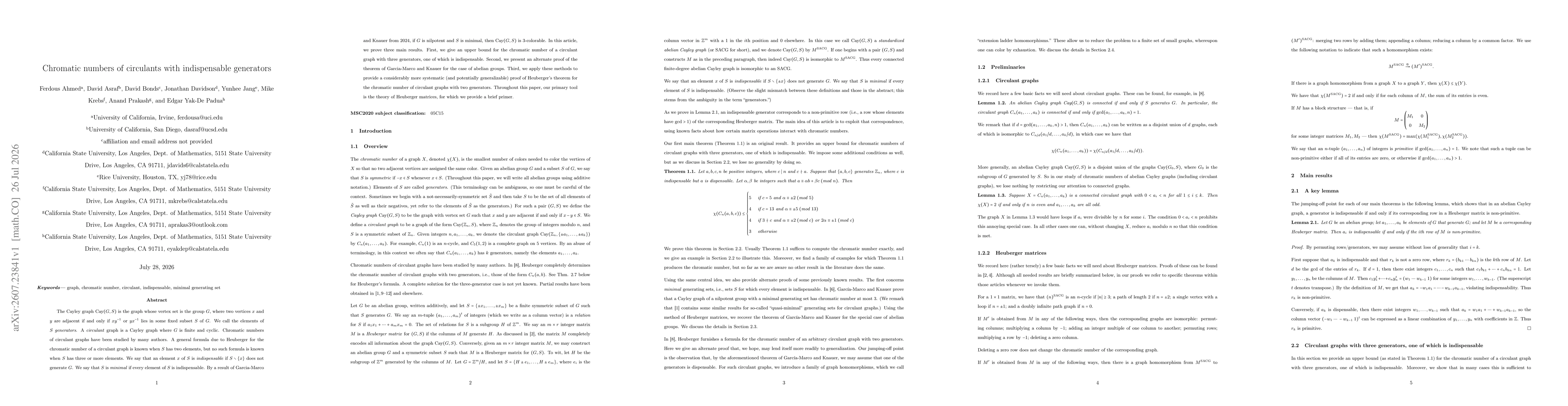 Thumbnail for Chromatic numbers of circulants with indispensable generators