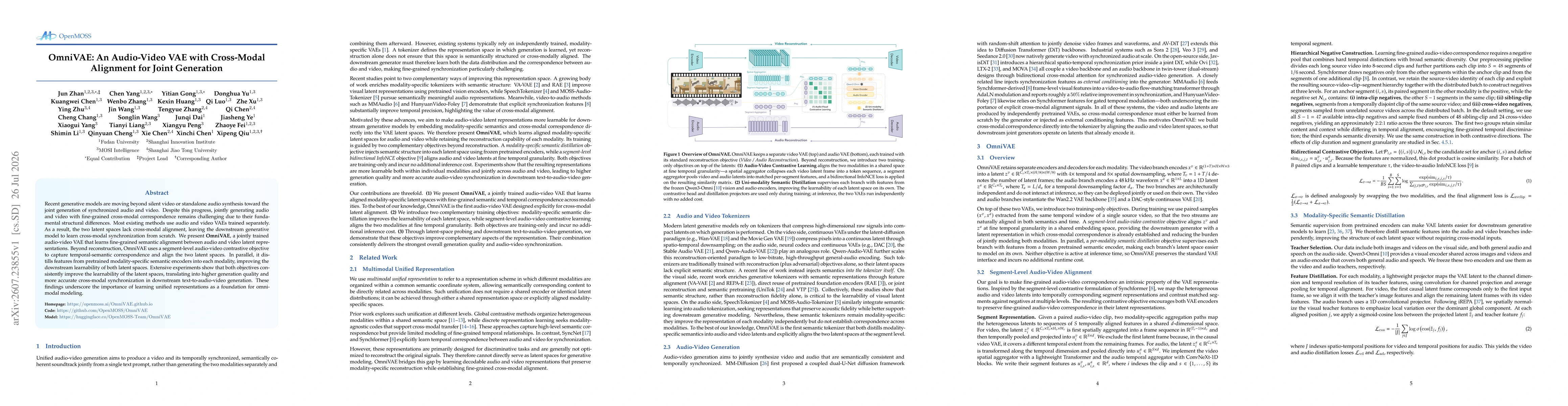 Thumbnail for OmniVAE: An Audio-Video VAE with Cross-Modal Alignment for Joint Generation