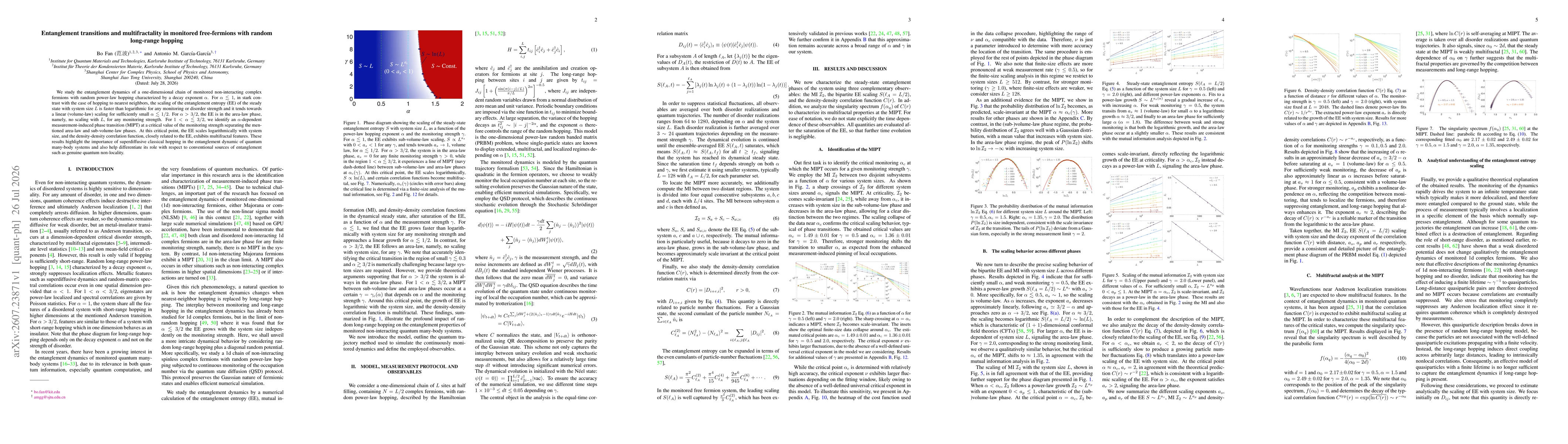 Thumbnail for Entanglement transitions and multifractality in monitored free-fermions with random long-range hopping
