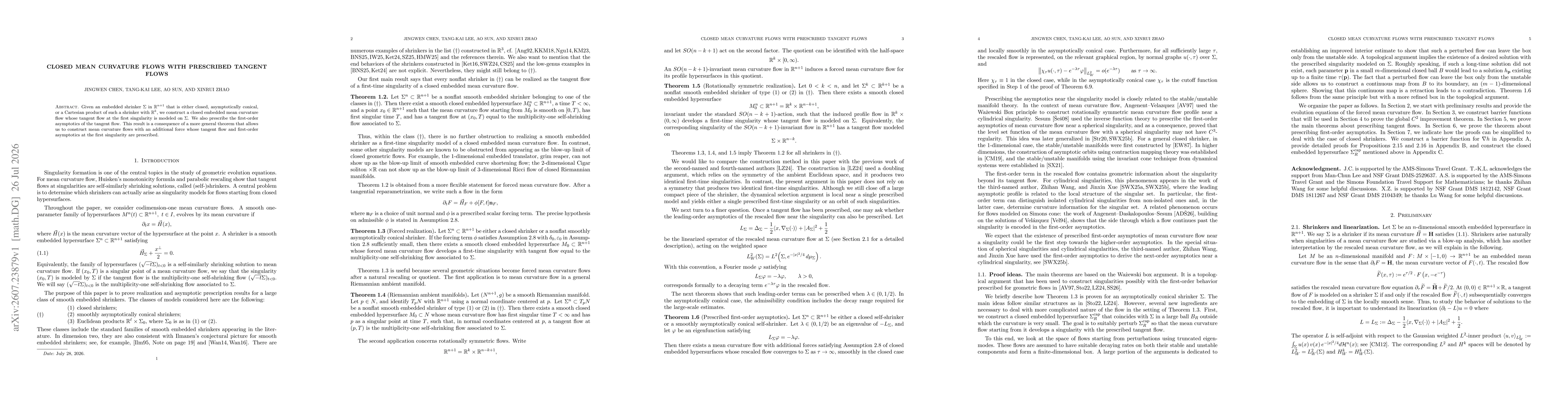 Thumbnail for Closed mean curvature flows with prescribed tangent flows