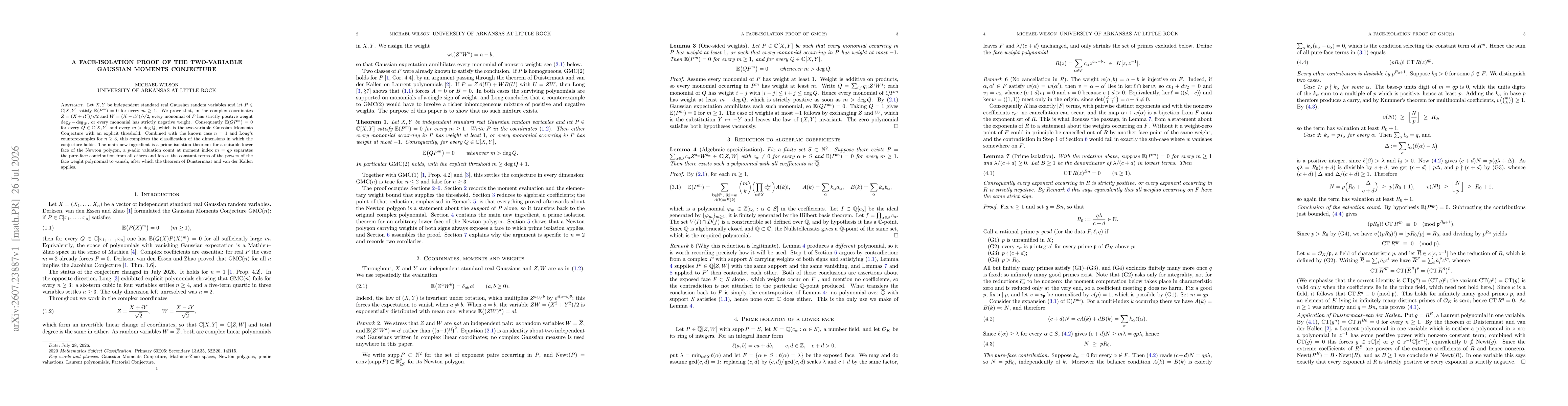Thumbnail for A face-isolation proof of the two-variable Gaussian Moments Conjecture