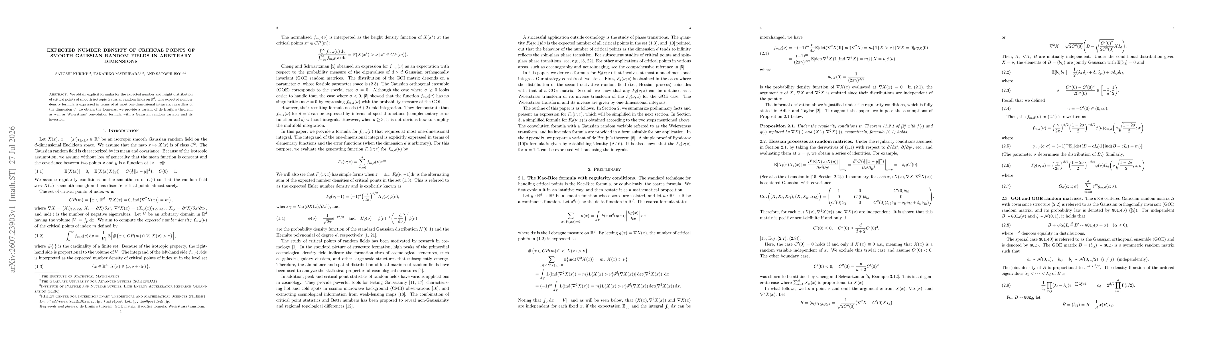 Thumbnail for Expected number density of critical points of smooth Gaussian random fields in arbitrary dimensions