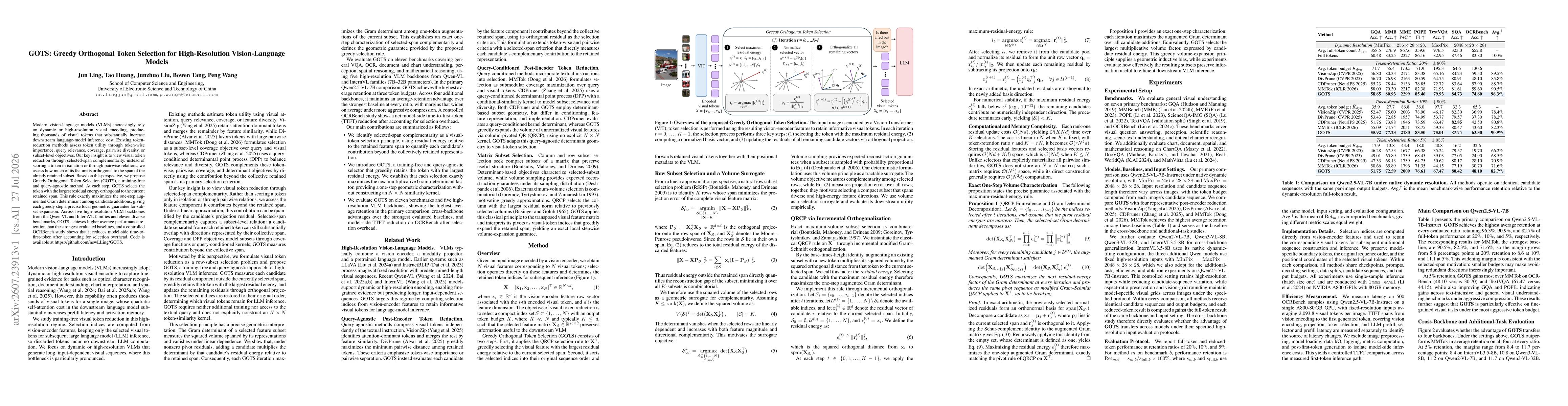 Thumbnail for GOTS: Greedy Orthogonal Token Selection for High-Resolution Vision-Language Models