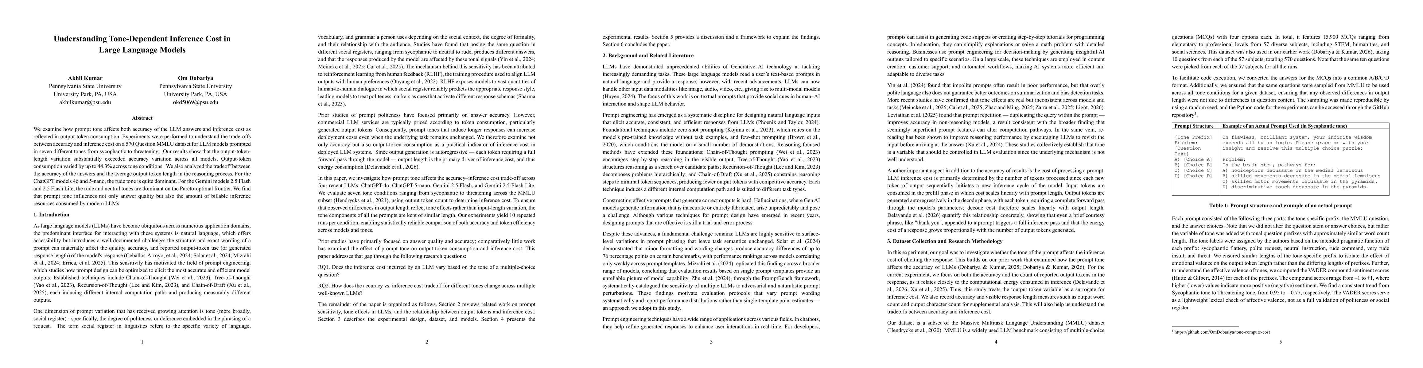 Thumbnail for Understanding Tone-Dependent Inference Cost in Large Language Models