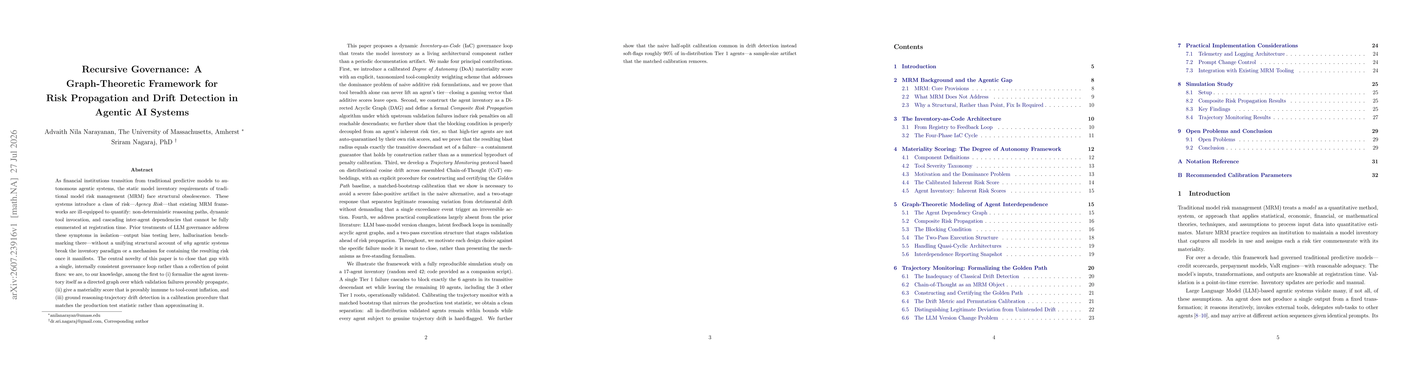 Thumbnail for Recursive Governance: A Graph-Theoretic Framework for Risk Propagation and Drift Detection in Agentic AI Systems